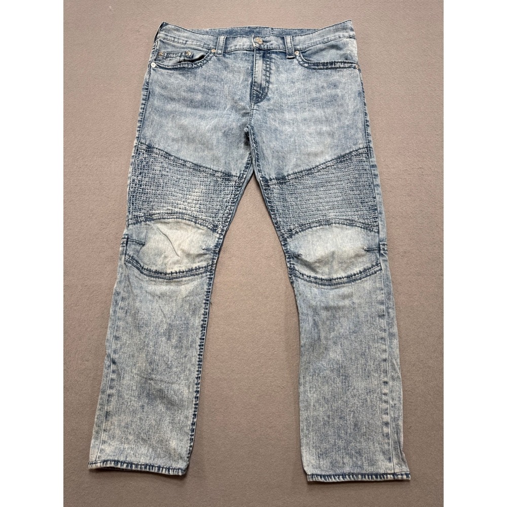 True Religion Geno Jeans Men's 38 Blue Denim Acid Wash Relaxed Slim Mid Rise